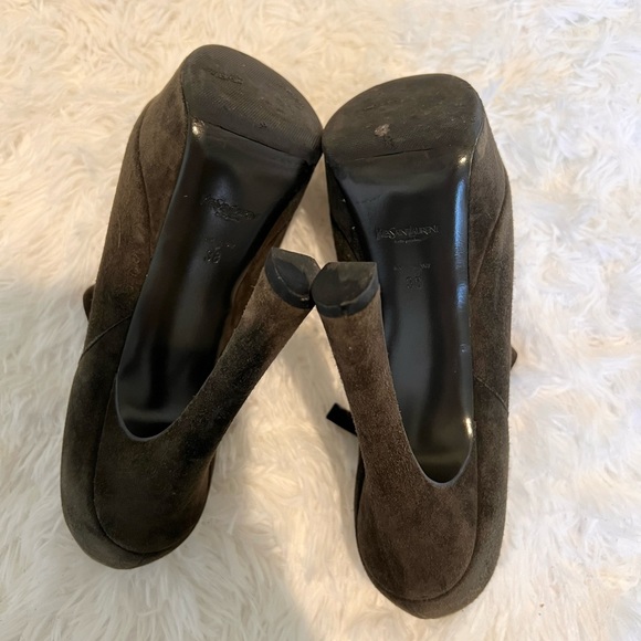 YSL smoke grey suede platform ankle booties - Picture 2 of 7
